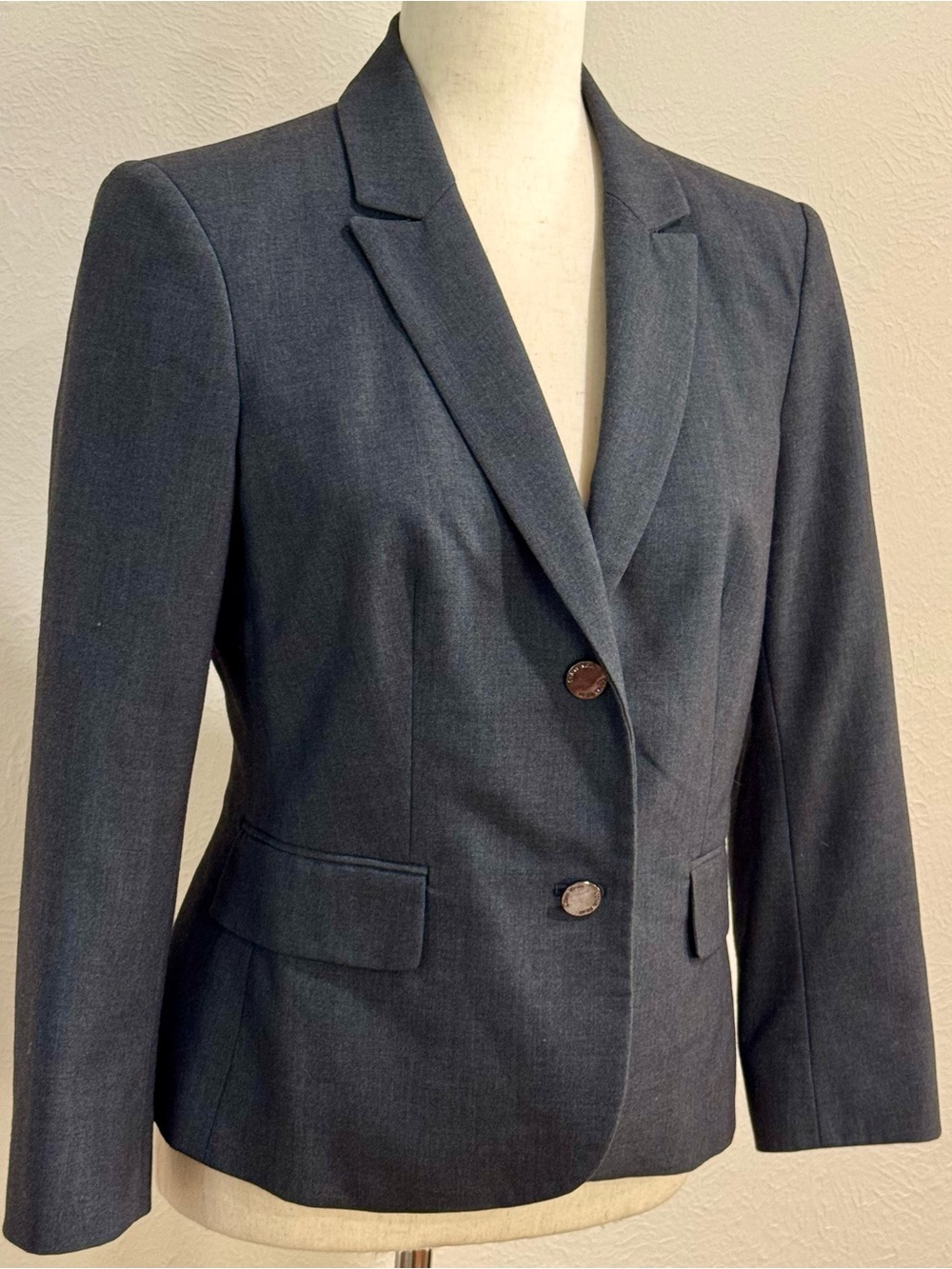 Calvin Klein Gray Jacket with Brass Logo Button Size 6P